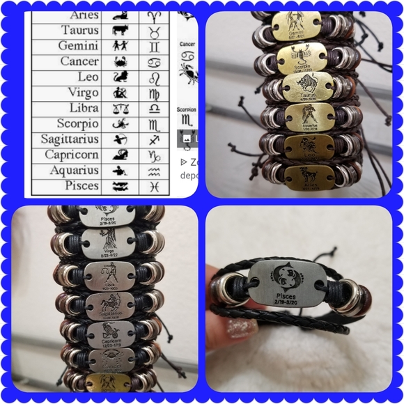 Other - Zodiac Sign Leather Adjustable Bracelet Unisex New